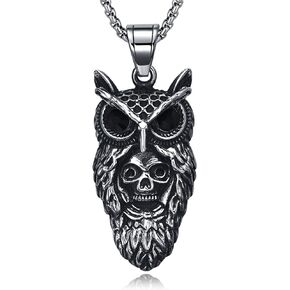 Owl Necklace for Men Stainless Steel Owl Skull Pendant Owl Jewelry Birthday Gifts for Father Boyfriends