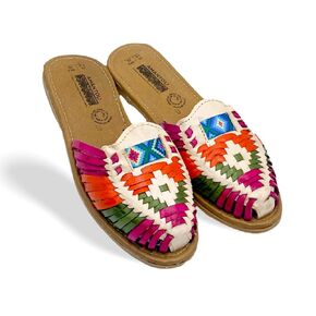 Aurora Model - Women 100% Artisan Hand Made Mexican Leather Hipster Brown Colorful Closed Toe Sandal Huarache Artesanal - Hecho a Mano Handcrafted in Mexico (US 8)