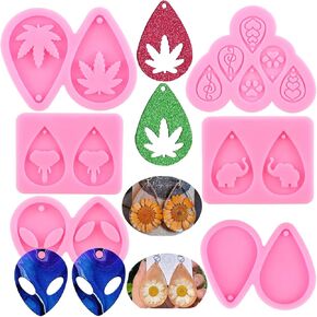 Tear Drop Resin Earring Molds Maple Leaf Bear Paw Alien Head Epoxy Resin Casting Molds for Women Earrings and Pendants Crafts Set of 6