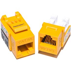 50 حزمة RJ45 Cat6A رفيعة الشكل UTP جاك كيستون غير محمي مع حامل راحة اليد (أصفر)