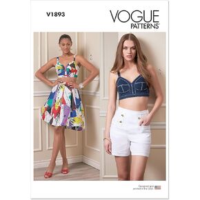 Vogue Misses' Lined Bra Top, Semi-Fitted Shorts, and Skirt Sewing Pattern Kit, Design Code V1893, Sizes 6-8-10-12-14