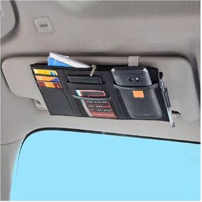 2 PCS Car Sun Visor Organizer, Auto Interior Visor Storage Pocket Pouch Holder with Zipper, Multi-Pocket Net Personal Belonging Pocket, Universal Car Accessories for Card, Document (Beige)