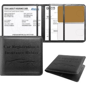 LLi Cufite Car Registration and Insurance Holder, Vehicle Glove Box Car Organizer Men Women Wallet Accessories Case for Cards, Essential Document, Driver License (Black)
