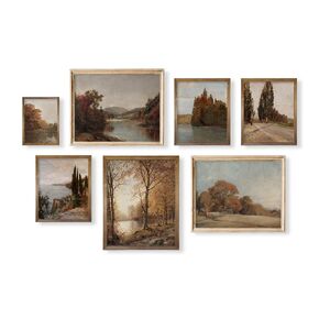Rustic Large 11x14 Gallery of 6 Farmhouse Wall Art Decor - Boho Art Deco Bathroom - French Country Kitchen Print Posters - Neutral Aesthetic Vintage CottageCore - Fall Autumn Lake River Nature Meadow