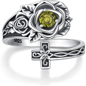 Rose Birthstone Spoon Rings - Sterling Silver Cross Rings Antique Victorian Rings Gift