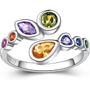 Mothers Thumb Rings for Women with 8 Colorful Birthstones Jewelry - Sterling Silver Mom Adjustable Love Fashion Family Ring for Wife Grandma Daughter (Color CZ Ring)
