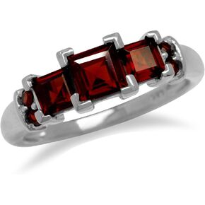 Silvershake 3-Stone Prong Set Square Shape Gemstone 925 Sterling Silver Band Ring