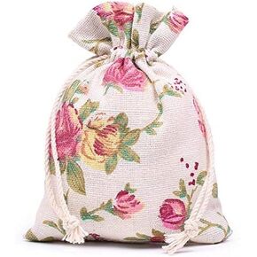 KUPOO 30PCS Rose Drawstring Bags Burlap Flower Pouch Bags Gift Bags Jewelry Pouches for DIY Craft Wedding Party, 5X7 Inches (5x7)