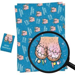 LimaLima Christmas Wrapping Paper Sheets + Gift Tags (Pack 2) Funny Rude Novelty Design For Him Men