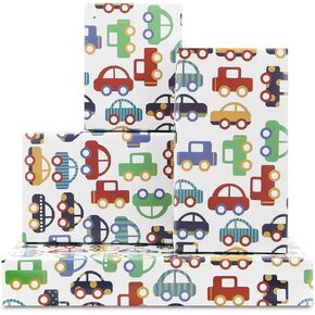 Cartoon Mini Sports Car Automobile Transport Wrapping Paper for Kids Boys Men, Novelty Vehicle Gift Wrap For Baby Shower Car Theme Kids Party Birthday Holiday Christmas and any occasion Event