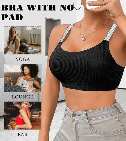 ASIMOON المرأة مغرفة الرقبة المحاصيل الأعلى Racerback العصرية مضلع محبوك المحاصيل الأعلى بلا أكمام قطع علوية بدون أكمام أسود Bralette in Kuwait