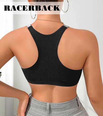 ASIMOON المرأة مغرفة الرقبة المحاصيل الأعلى Racerback العصرية مضلع محبوك المحاصيل الأعلى بلا أكمام قطع علوية بدون أكمام أسود Bralette in Kuwait