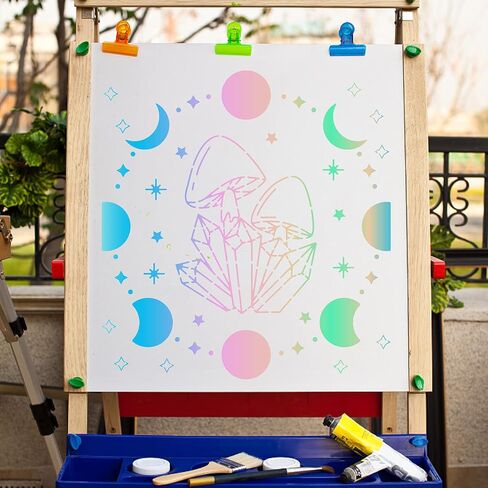 GORGECRAFT 12x12 بوصة مرحلة القمر استنسل قوالب الفطر نجوم نمط كبير قابل لإعادة الاستخدام مربع من البلاستيك الإستنسل السحرية الإستنسل الساحرة ويكا الإستنسل علامة للرسم على الخشب جدار الأرض النسيج in Saudi Arabia