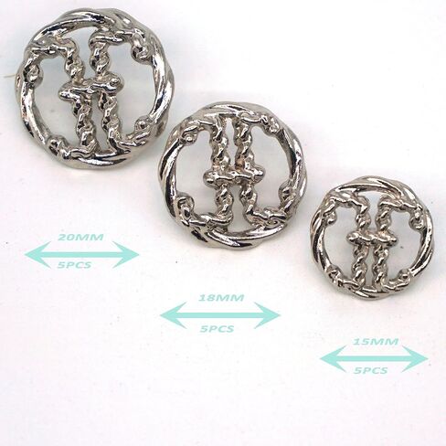 15 Piece Metal Button Set is Suitable for Jackets/Cardigans with Decorative Buttons in Size 3 Combinations (15mm, 18mm, 20mm). Multiple Styles are Available (Black) in Saudi Arabia
