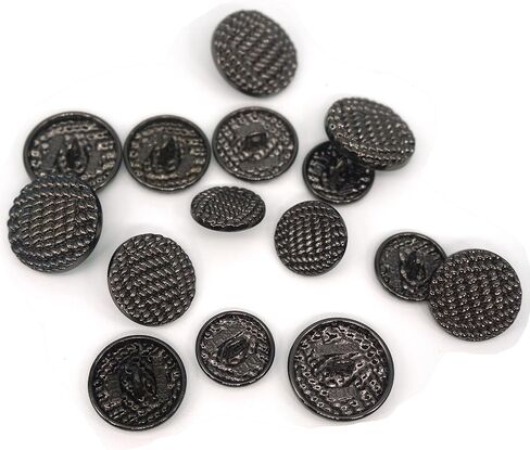 15 Piece Metal Button Set is Suitable for Jackets/Cardigans with Decorative Buttons in Size 3 Combinations (15mm, 18mm, 20mm). Multiple Styles are Available (Black) in Saudi Arabia