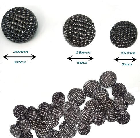 15 Piece Metal Button Set is Suitable for Jackets/Cardigans with Decorative Buttons in Size 3 Combinations (15mm, 18mm, 20mm). Multiple Styles are Available (Black) in Saudi Arabia