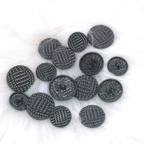 15 Piece Metal Button Set is Suitable for Jackets/Cardigans with Decorative Buttons in Size 3 Combinations (15mm, 18mm, 20mm). Multiple Styles are Available (Black) in Saudi Arabia
