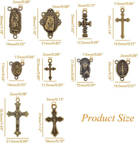 50pcs Antique Bronze Rosary Cross and Center Miraculous Medal Charms Tibetan Jesus Crucifix Pendants Virgin Mary Oval Chandelier Links for DIY Rosary Necklace Jewelry Making, 10 Styles in Saudi Arabia