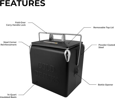 Permasteel 14-Quart Small Cooler Ice Chest | Retro Vintage Classic Style Hard Metal Cooler, PS-A205-14QT-PK, Beverage Cooler for Camping Beach Picnic, Pink in Saudi Arabia