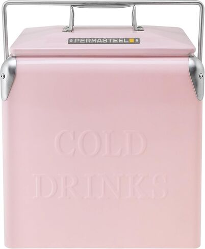 Permasteel 14-Quart Small Cooler Ice Chest | Retro Vintage Classic Style Hard Metal Cooler, PS-A205-14QT-PK, Beverage Cooler for Camping Beach Picnic, Pink in Saudi Arabia