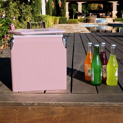 Permasteel 14-Quart Small Cooler Ice Chest | Retro Vintage Classic Style Hard Metal Cooler, PS-A205-14QT-PK, Beverage Cooler for Camping Beach Picnic, Pink in Saudi Arabia