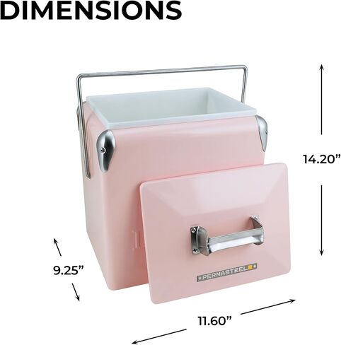 Permasteel 14-Quart Small Cooler Ice Chest | Retro Vintage Classic Style Hard Metal Cooler, PS-A205-14QT-PK, Beverage Cooler for Camping Beach Picnic, Pink in Saudi Arabia