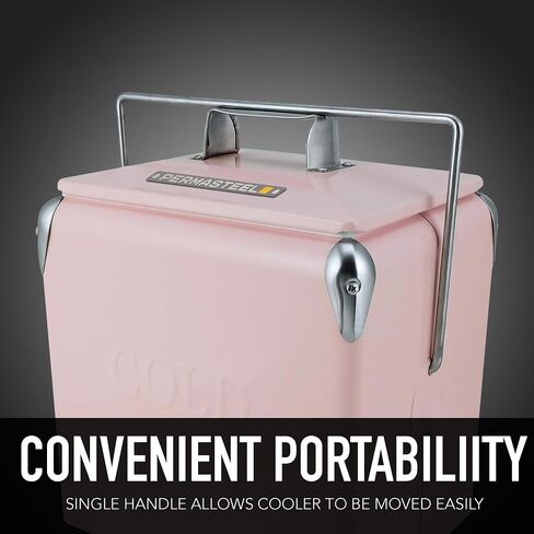 Permasteel 14-Quart Small Cooler Ice Chest | Retro Vintage Classic Style Hard Metal Cooler, PS-A205-14QT-PK, Beverage Cooler for Camping Beach Picnic, Pink in Saudi Arabia