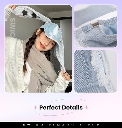قبعة بيسبول نسائية من Kpop Y2K، قبعات بيسبول لطيفة على شكل هيب هوب، قبعات آذان أرنب طويلة مع سلسلة مفاتيح in Kuwait