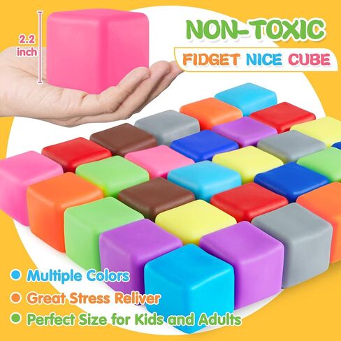 Slow Rising Stress Cube 30 Pack,Nice Cube Fidget Ice Cube Stress Balls, Dough Stress Balls Soft Fidget Squishy Toys for Anxiety Relief, Pull Stretch Squishy Toy, Classroom Prize Box Toys in Saudi Arabia