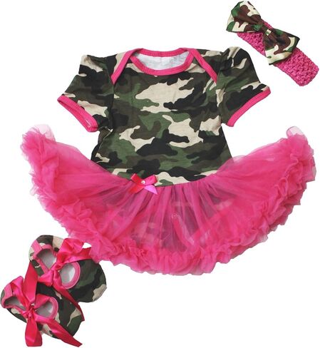Petitebella Camouflage Hot Pink Bodysuit with Shoes Baby Dress Girl Cloth Nb-18m in Saudi Arabia