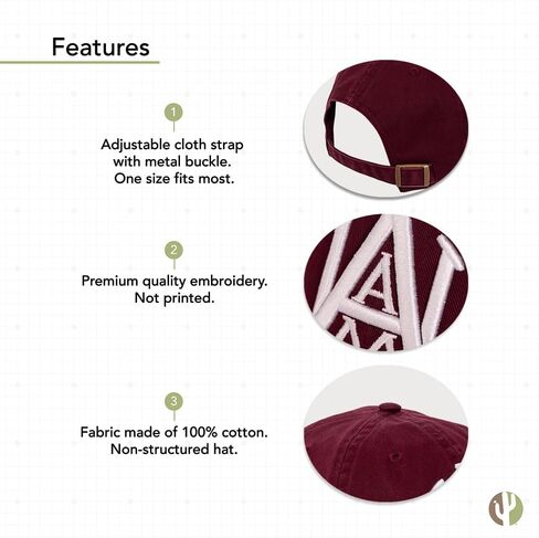 Desert Cactus Alabama A&M University Baseball Hat Bulldogs AAMU Brimmed Embroirderd Hats Cap Adjustable Cloth Strap Adult (Style A) Maroon in Saudi Arabia