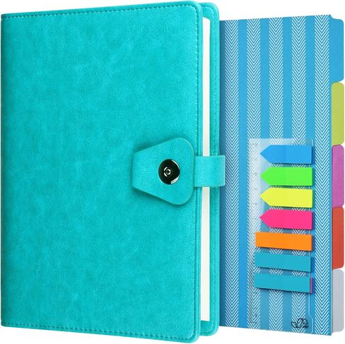 مجلة بيندر مقاس A5، دفتر ملاحظات للكتابة للأعمال مصنوع من الجلد مكون من 6 حلقات قابل لإعادة الملء، دفتر مذكرات بغلاف مقوى مع صفحة مقسمة وملصقات فهرس - أزرق in Kuwait