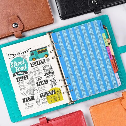 مجلة بيندر مقاس A5، دفتر ملاحظات للكتابة للأعمال مصنوع من الجلد مكون من 6 حلقات قابل لإعادة الملء، دفتر مذكرات بغلاف مقوى مع صفحة مقسمة وملصقات فهرس - أزرق in Kuwait