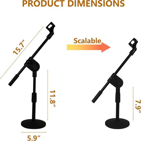 Microphone Stands Desk Desktop Mic Stand for Table Height Adjustable with Heavy Base Boom Arm Universal Mic Clip for Singing Live Streaming Speaking Radio Black in Saudi Arabia