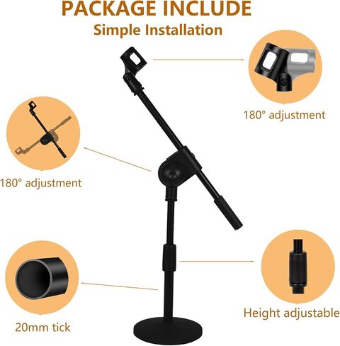Microphone Stands Desk Desktop Mic Stand for Table Height Adjustable with Heavy Base Boom Arm Universal Mic Clip for Singing Live Streaming Speaking Radio Black in Saudi Arabia