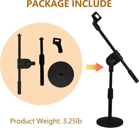 Microphone Stands Desk Desktop Mic Stand for Table Height Adjustable with Heavy Base Boom Arm Universal Mic Clip for Singing Live Streaming Speaking Radio Black in Saudi Arabia