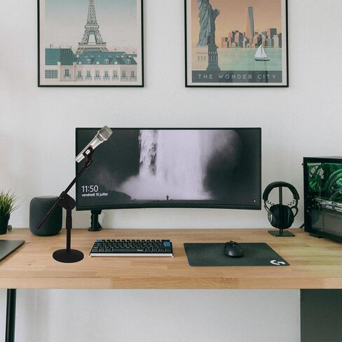 Microphone Stands Desk Desktop Mic Stand for Table Height Adjustable with Heavy Base Boom Arm Universal Mic Clip for Singing Live Streaming Speaking Radio Black in Saudi Arabia