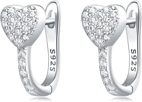 Cycuff 925 Sterling Silver Hoop Earrings Colorful Cubic Zirconia Jewelry Earrings for Women Teen Girls Set Earring Gifts for Her (Simple Heart Earrings) in Saudi Arabia