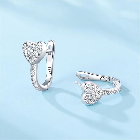 Cycuff 925 Sterling Silver Hoop Earrings Colorful Cubic Zirconia Jewelry Earrings for Women Teen Girls Set Earring Gifts for Her (Simple Heart Earrings) in Saudi Arabia