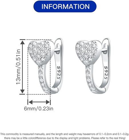 Cycuff 925 Sterling Silver Hoop Earrings Colorful Cubic Zirconia Jewelry Earrings for Women Teen Girls Set Earring Gifts for Her (Simple Heart Earrings) in Saudi Arabia