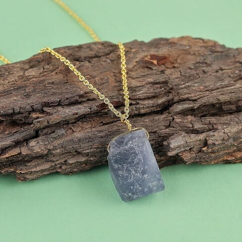 قلادة قلادة من كريستالات الإيوليت الخام الطبيعية، أحجار كريمة خام، بلورات شفاء للطاقة، هدية لها، عيد ميلاد، مجوهرات أحجار كريمة 18 بوصة in Kuwait