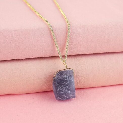 قلادة قلادة من كريستالات الإيوليت الخام الطبيعية، أحجار كريمة خام، بلورات شفاء للطاقة، هدية لها، عيد ميلاد، مجوهرات أحجار كريمة 18 بوصة in Kuwait