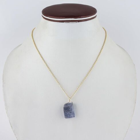 قلادة قلادة من كريستالات الإيوليت الخام الطبيعية، أحجار كريمة خام، بلورات شفاء للطاقة، هدية لها، عيد ميلاد، مجوهرات أحجار كريمة 18 بوصة in Kuwait