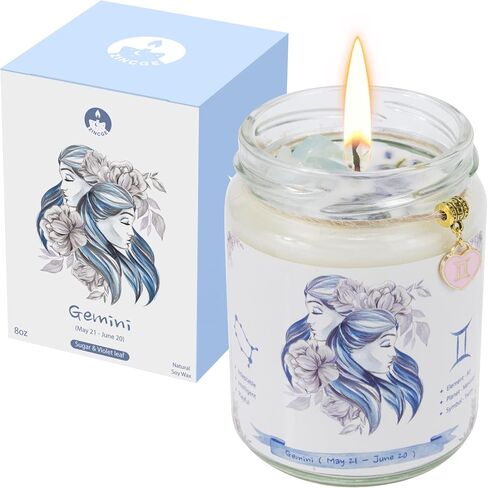 Aquarius Zodiac Crystal Candle Gifts for Women, Astrology Birthday Gifts Natural Soy Violets Scented Candle with Flowers and Lazurite Healing Crystals Gifts for Mom Sister Friends in Saudi Arabia