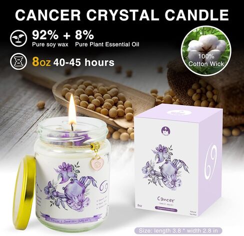 Aquarius Zodiac Crystal Candle Gifts for Women, Astrology Birthday Gifts Natural Soy Violets Scented Candle with Flowers and Lazurite Healing Crystals Gifts for Mom Sister Friends in Saudi Arabia