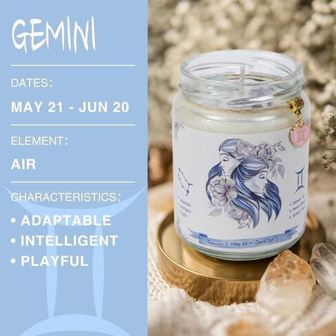 Aquarius Zodiac Crystal Candle Gifts for Women, Astrology Birthday Gifts Natural Soy Violets Scented Candle with Flowers and Lazurite Healing Crystals Gifts for Mom Sister Friends in Saudi Arabia