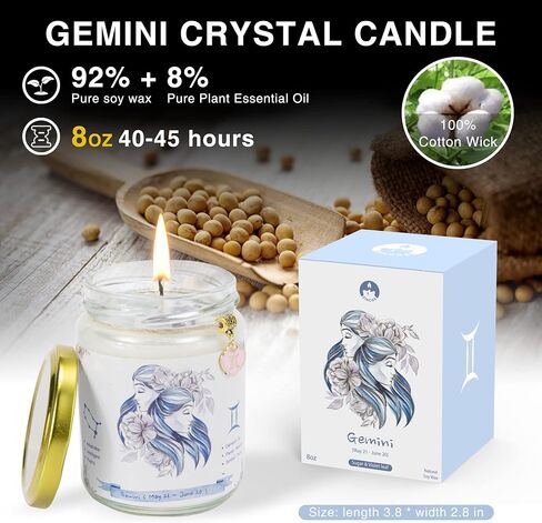 Aquarius Zodiac Crystal Candle Gifts for Women, Astrology Birthday Gifts Natural Soy Violets Scented Candle with Flowers and Lazurite Healing Crystals Gifts for Mom Sister Friends in Saudi Arabia