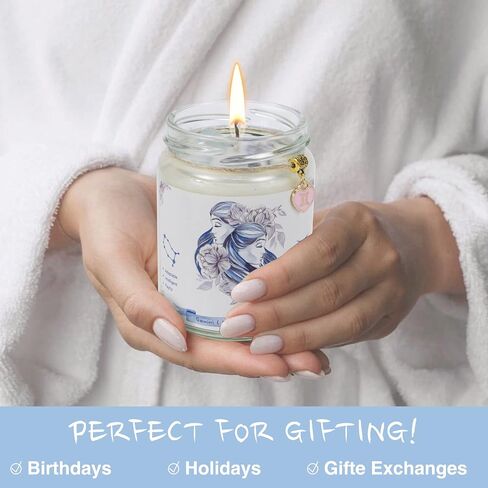 Aquarius Zodiac Crystal Candle Gifts for Women, Astrology Birthday Gifts Natural Soy Violets Scented Candle with Flowers and Lazurite Healing Crystals Gifts for Mom Sister Friends in Saudi Arabia
