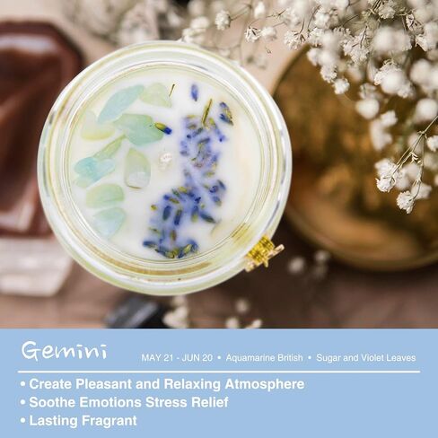 Aquarius Zodiac Crystal Candle Gifts for Women, Astrology Birthday Gifts Natural Soy Violets Scented Candle with Flowers and Lazurite Healing Crystals Gifts for Mom Sister Friends in Saudi Arabia