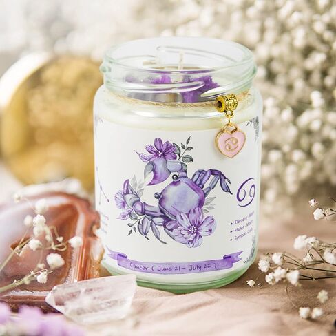 Aquarius Zodiac Crystal Candle Gifts for Women, Astrology Birthday Gifts Natural Soy Violets Scented Candle with Flowers and Lazurite Healing Crystals Gifts for Mom Sister Friends in Saudi Arabia